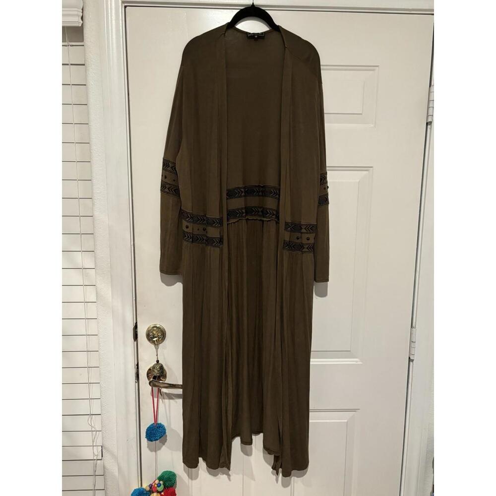Women's POL olive boho long open front cardigan very oversized M new‎ #1281